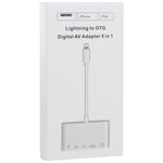 Bộ chuyển đổi AV kỹ thuật số OTG 5 trong 1 8 chân đực sang USB + HDMI + khe cắm thẻ TF / SD + nguồn 8 chân cái, khe cắm thẻ TF / SD