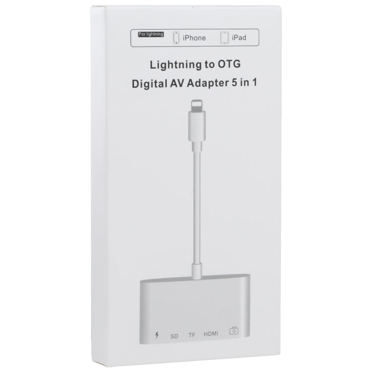 Bộ chuyển đổi AV kỹ thuật số OTG 5 trong 1 8 chân đực sang USB + HDMI + khe cắm thẻ TF / SD + nguồn 8 chân cái, khe cắm thẻ TF / SD