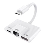 Bộ chuyển đổi 3 trong 1 USB-C / Type-C đực sang USB + Ethernet RJ45 100M + USB-C nguồn cái, 3 trong 1
