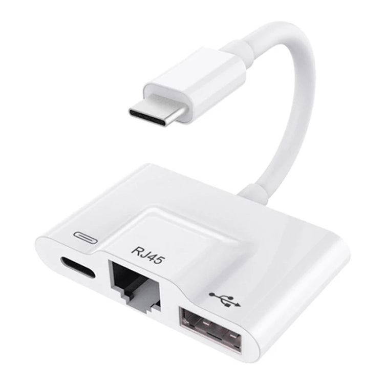 Bộ chuyển đổi 3 trong 1 USB-C / Type-C đực sang USB + Ethernet RJ45 100M + USB-C nguồn cái, 3 trong 1