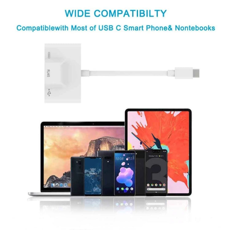 Bộ chuyển đổi 3 trong 1 USB-C / Type-C đực sang USB + Ethernet RJ45 100M + USB-C nguồn cái, 3 trong 1