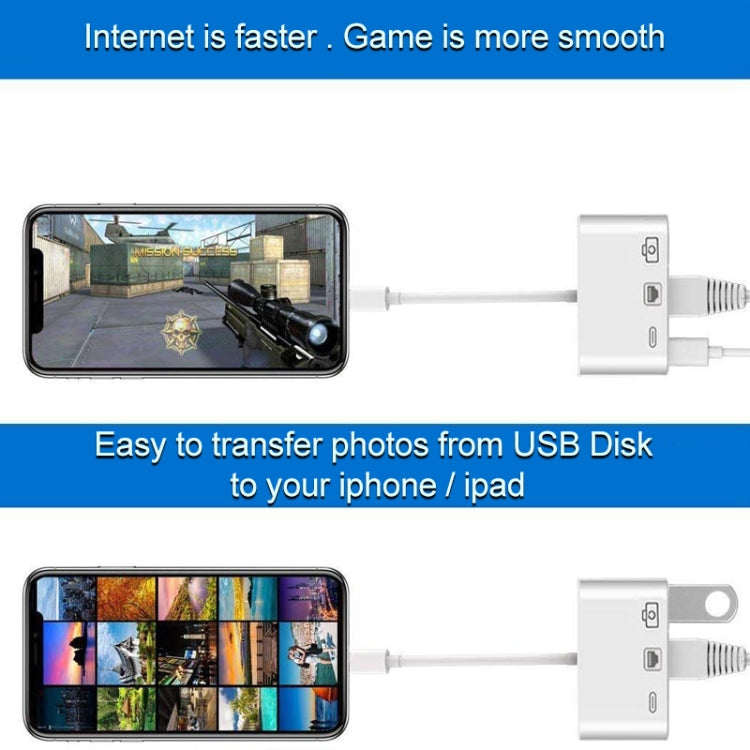 Cáp chuyển đổi video kỹ thuật số OTG 3 trong 1 NK-107 Ethernet + USB + cổng sạc 8 chân cái sang 8 chân đực