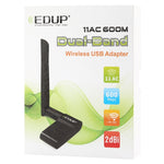 Bộ chuyển đổi Ethernet USB không dây băng tần kép 11AC 600Mbps EDUP EP-AC1635 với anten 2dBi cho laptop / PC, EP-AC1635