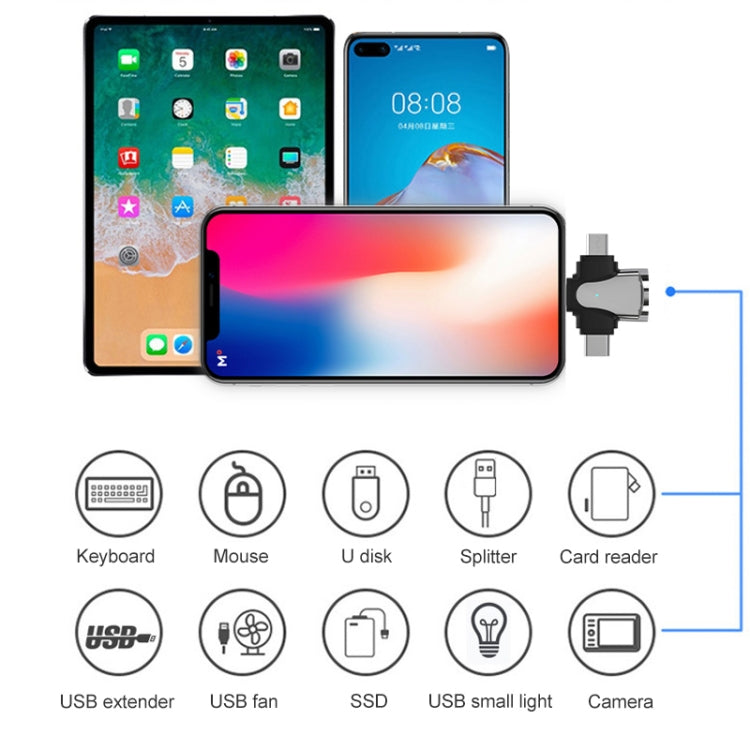Bộ chuyển đổi OTG 3 trong 1, USB sang Type-C / Micro USB / 8 Pin