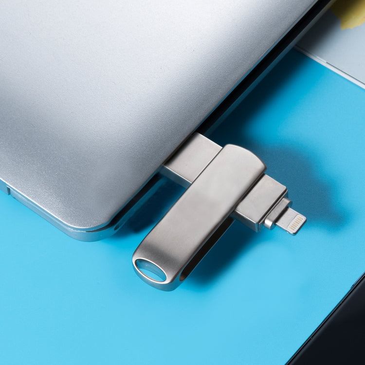 USB flash kim loại xoay đẩy-kéo Richwell 3 trong 1 128G Micro USB + 8 chân + USB 3.0 có chức năng OTG, 128G