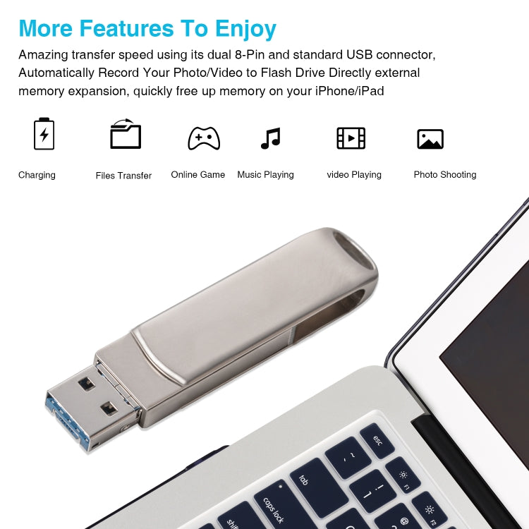 USB flash kim loại xoay đẩy-kéo Richwell 3 trong 1 64G Micro USB + 8 chân + USB 3.0 có chức năng OTG, 64G