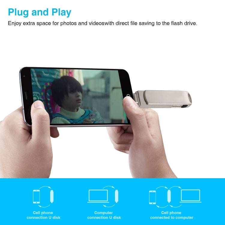 USB flash kim loại xoay đẩy-kéo Richwell 3 trong 1 64G Micro USB + 8 chân + USB 3.0 có chức năng OTG, 64G