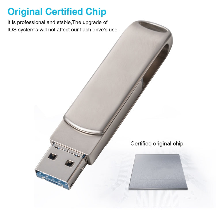 Richwell 3 trong 1 32G Micro USB + 8 Pin + USB 3.0 Ổ đĩa flash kim loại xoay đẩy kéo có chức năng OTG, 32G