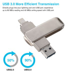 Richwell 3 trong 1 32G Micro USB + 8 Pin + USB 3.0 Ổ đĩa flash kim loại xoay đẩy kéo có chức năng OTG, 32G