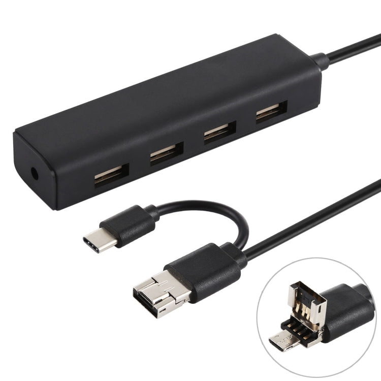 Bộ chia HUB 3 trong 1 USB-C / Type-C + Micro USB + 4 cổng USB 2.0, chiều dài cáp: 12cm, 3 trong 1 (Trắng), 3 trong 1 (Đen)
