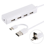 Bộ chia HUB 3 trong 1 USB-C / Type-C + Micro USB + 4 cổng USB 2.0, chiều dài cáp: 12cm, 3 trong 1 (Trắng), 3 trong 1 (Đen)