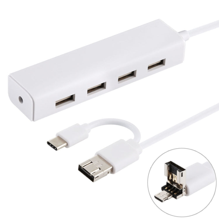 Bộ chia HUB 3 trong 1 USB-C / Type-C + Micro USB + 4 cổng USB 2.0, chiều dài cáp: 12cm, 3 trong 1 (Trắng), 3 trong 1 (Đen)