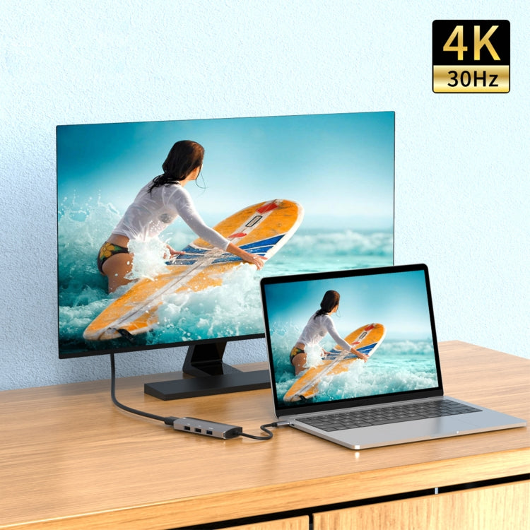 Bộ chia HUB đa chức năng UC912 4 trong 1 4K 30Hz USB 3.0 + 2 cổng USB 2.0 sang USB-C / Type-C, UC912 USB 3.0 + 2 cổng USB 2.0