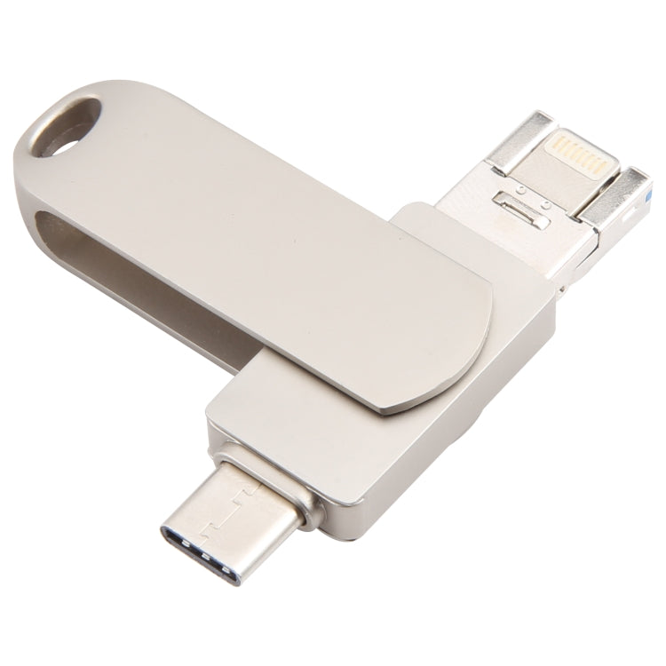 Ổ đĩa flash kim loại xoay 3 trong 1 64G Micro USB + 8 Pin + Type-C có chức năng OTG, 64G USB + 8 Pin + Type-C