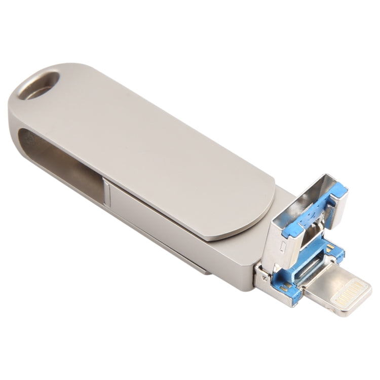 Ổ đĩa flash kim loại xoay 3 trong 1 64G Micro USB + 8 Pin + Type-C có chức năng OTG, 64G USB + 8 Pin + Type-C