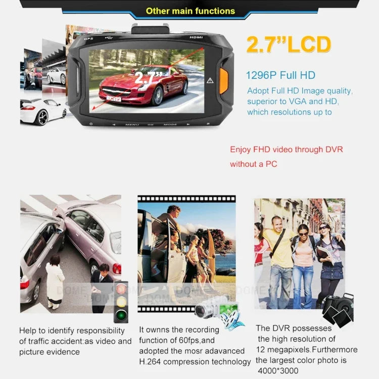 Máy ghi hình DVR ô tô GS90C màn hình LCD 2.7 inch HD 2304 x 1296P góc nhìn rộng 170 độ, hỗ trợ phát hiện chuyển động / thẻ TF / cảm biến G / HDMI, GS90C