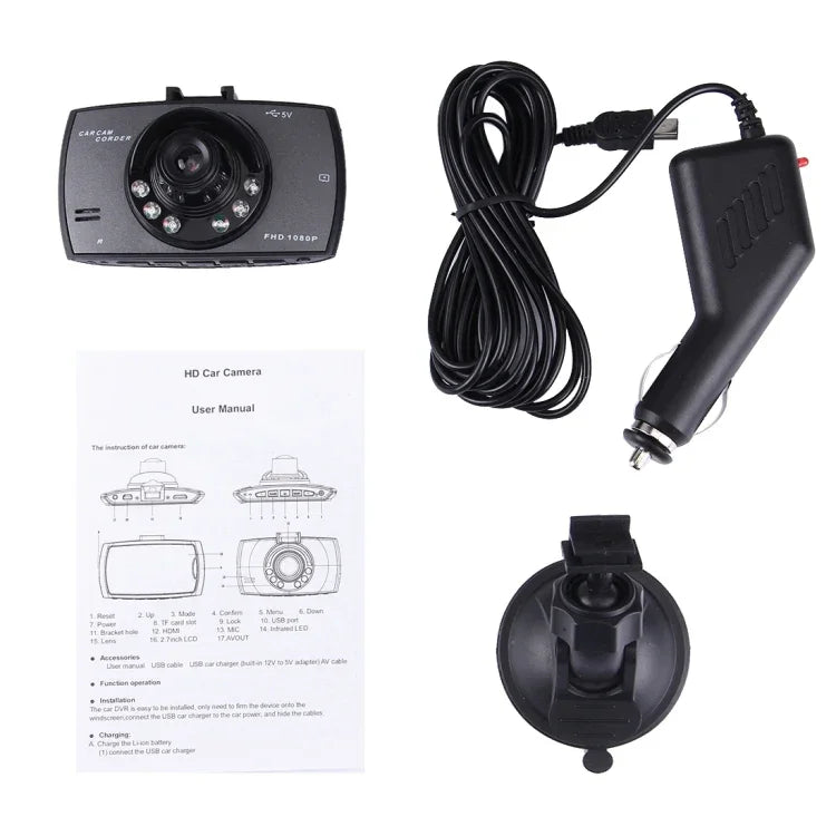 Máy ghi hình DVR ô tô màn hình LCD 2.7 inch 480P camera 1.3MP góc nhìn rộng 120 độ, hỗ trợ nhìn ban đêm / phát hiện chuyển động / thẻ TF / cảm biến G, 2.7 inch