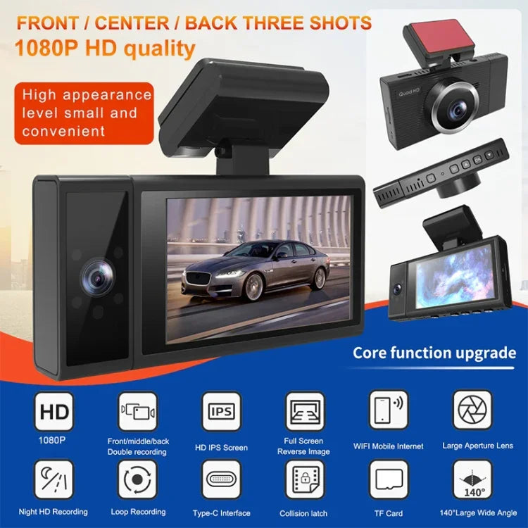 X12 Máy ghi hình lái xe WiFi 2K Ultra HD toàn cảnh ba kênh, Hỗ trợ APP di động, X12