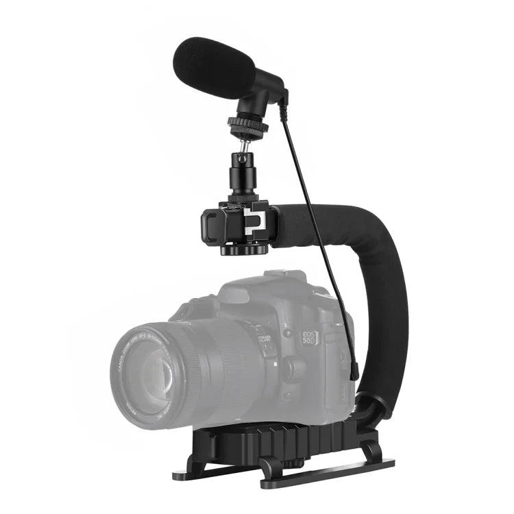 Bộ giá đỡ cầm tay DV hình chữ U/C PULUZ + Bộ micro shotgun video với đầu chân lạnh cho tất cả máy ảnh SLR và máy quay DV gia đình, Bộ giá đỡ + Mic