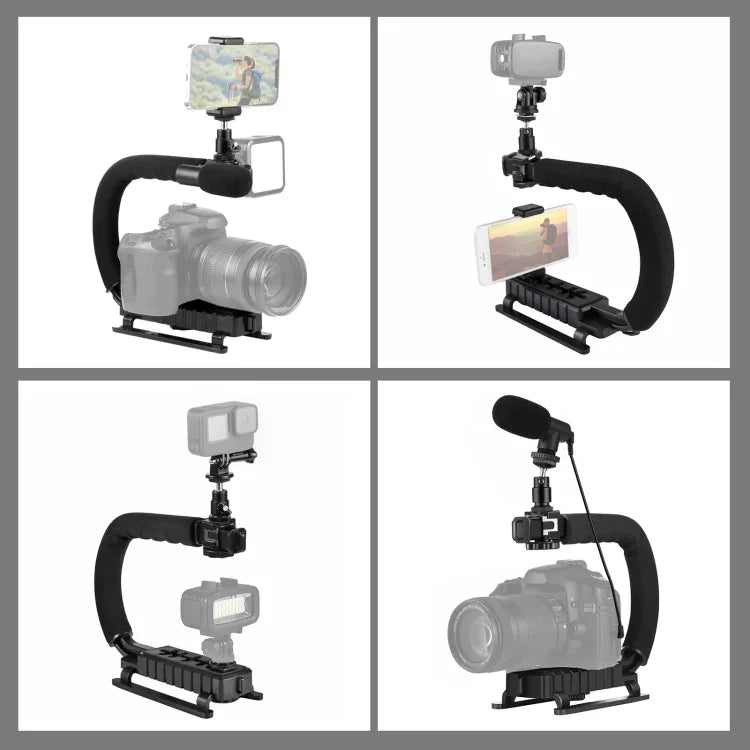 Bộ giá đỡ cầm tay DV hình chữ U/C PULUZ + Bộ micro shotgun video với đầu chân lạnh cho tất cả máy ảnh SLR và máy quay DV gia đình, Bộ giá đỡ + Mic