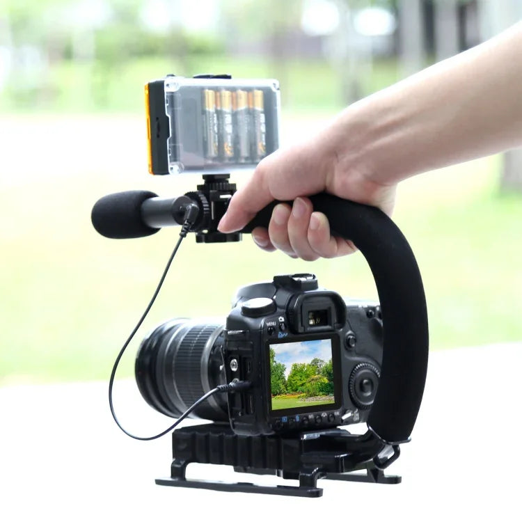 Bộ giá đỡ cầm tay DV hình chữ U/C PULUZ + Bộ micro shotgun video với đầu chân lạnh cho tất cả máy ảnh SLR và máy quay DV gia đình, Bộ giá đỡ + Mic
