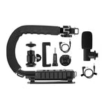 Bộ giá đỡ cầm tay DV hình chữ U/C PULUZ + Bộ micro shotgun video với đầu chân lạnh cho tất cả máy ảnh SLR và máy quay DV gia đình, Bộ giá đỡ + Mic