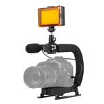 Bộ giá đỡ cầm tay DV hình chữ U/C PULUZ + Đèn LED studio + Bộ micro shotgun video với đầu chân lạnh cho tất cả máy ảnh SLR và máy quay DV gia đình, Bộ giá đỡ + Mic + LED