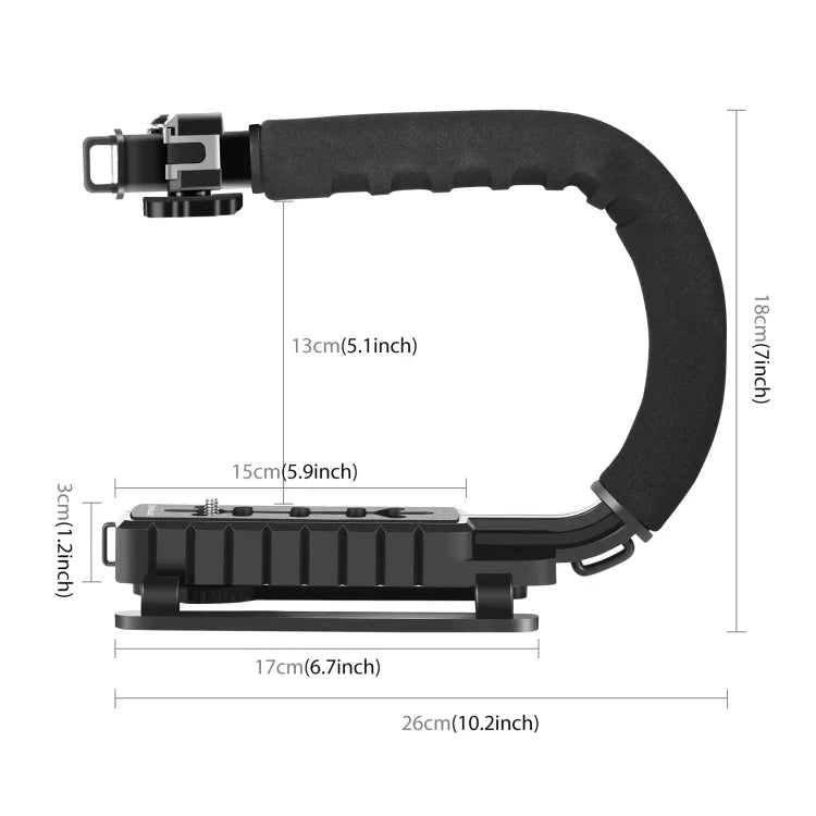 Bộ giá đỡ cầm tay DV hình chữ U/C PULUZ + Đèn LED studio + Bộ micro shotgun video với đầu chân lạnh cho tất cả máy ảnh SLR và máy quay DV gia đình, Bộ giá đỡ + Mic + LED