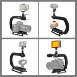 Bộ giá đỡ cầm tay DV hình chữ U/C PULUZ + Đèn LED studio + Bộ micro shotgun video với đầu chân lạnh cho tất cả máy ảnh SLR và máy quay DV gia đình, Bộ giá đỡ + Mic + LED