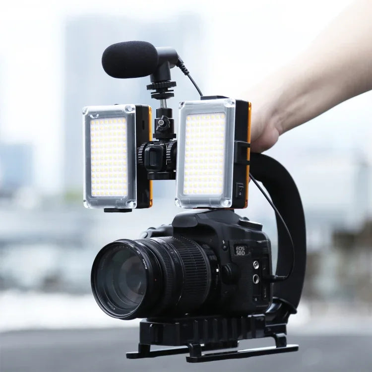 Bộ giá đỡ cầm tay DV hình chữ U/C PULUZ + Đèn LED studio + Bộ micro shotgun video với đầu chân lạnh cho tất cả máy ảnh SLR và máy quay DV gia đình, Bộ giá đỡ + Mic + LED