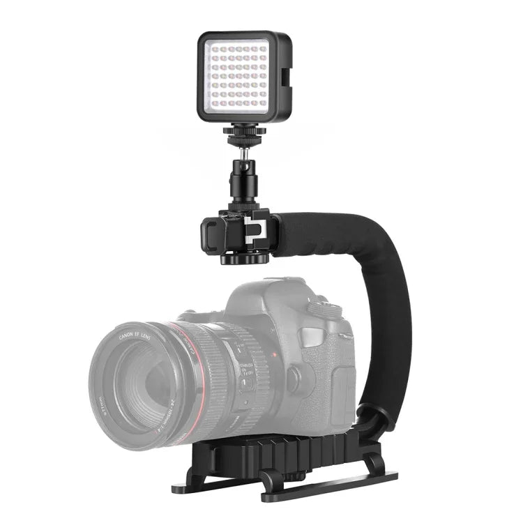 Bộ giá đỡ cầm tay DV hình chữ U/C PULUZ + Bộ đèn chiếu sáng bổ sung LED với đầu chân lạnh cho tất cả máy ảnh SLR và máy quay DV gia đình, Giá đỡ hình chữ C + Đèn bổ sung
