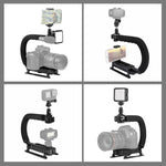 Bộ giá đỡ cầm tay DV hình chữ U/C PULUZ + Bộ đèn chiếu sáng bổ sung LED với đầu chân lạnh cho tất cả máy ảnh SLR và máy quay DV gia đình, Giá đỡ hình chữ C + Đèn bổ sung