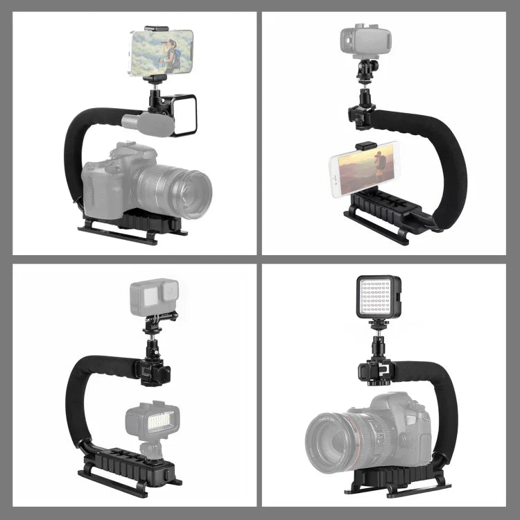 Bộ giá đỡ cầm tay DV hình chữ U/C PULUZ + Bộ đèn chiếu sáng bổ sung LED với đầu chân lạnh cho tất cả máy ảnh SLR và máy quay DV gia đình, Giá đỡ hình chữ C + Đèn bổ sung