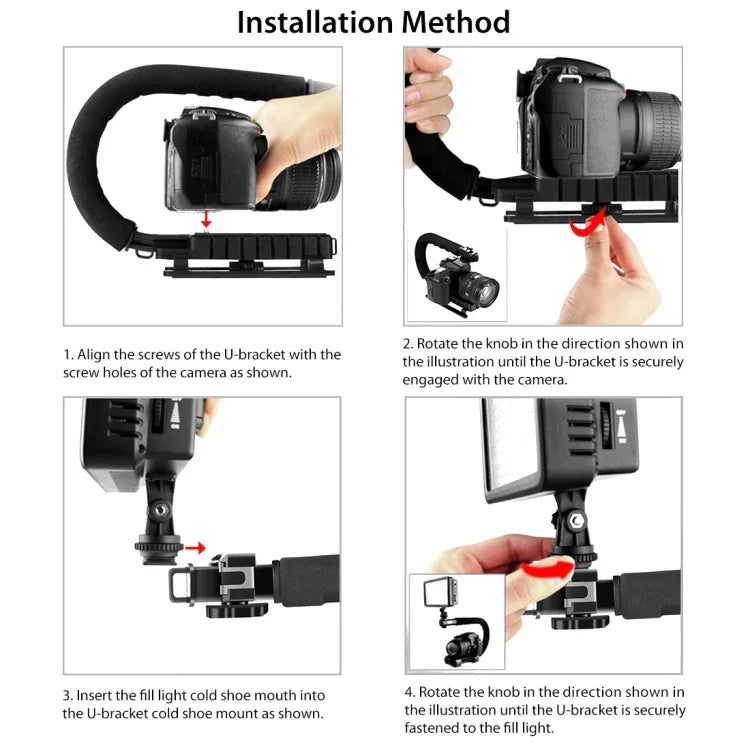 Bộ giá đỡ cầm tay DV hình chữ U/C PULUZ + Bộ đèn chiếu sáng bổ sung LED với đầu chân lạnh cho tất cả máy ảnh SLR và máy quay DV gia đình, Giá đỡ hình chữ C + Đèn bổ sung