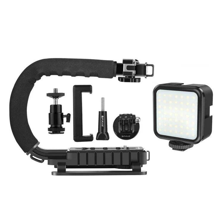 Bộ giá đỡ cầm tay DV hình chữ U/C PULUZ + Bộ đèn chiếu sáng bổ sung LED với đầu chân lạnh cho tất cả máy ảnh SLR và máy quay DV gia đình, Giá đỡ hình chữ C + Đèn bổ sung