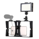 Bộ dụng cụ quay video trực tiếp Vlogging 2 trong 1 PULUZ với đèn LED selfie, giá đỡ video điện thoại thông minh và đầu chân máy Cold Shoe cho iPhone, Galaxy, Huawei, Xiaomi, HTC, LG, Google và các điện thoại thông minh khác, Bộ dụng cụ Vlogging + Đèn