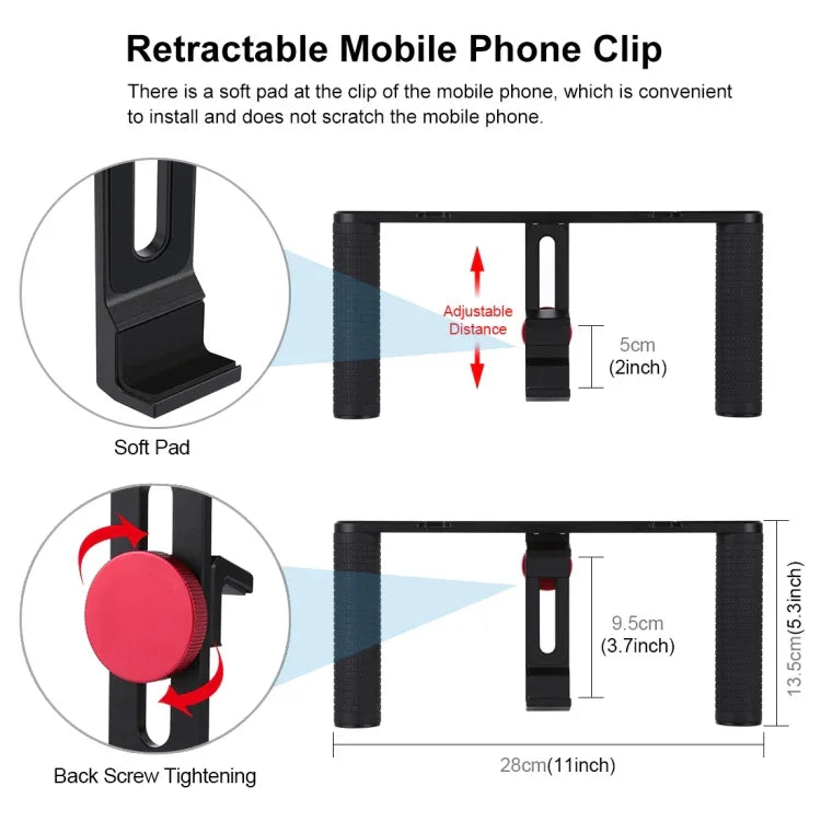 Bộ dụng cụ quay video trực tiếp Vlogging 4 trong 1 PULUZ với đèn LED selfie, tay cầm ổn định giá đỡ bằng nhôm, micro, giá đỡ chân máy và đầu chân máy Cold Shoe, Bộ dụng cụ giá đỡ bằng nhôm