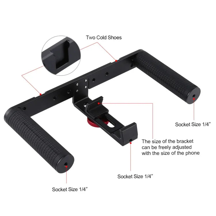Bộ dụng cụ quay video trực tiếp Vlogging 4 trong 1 PULUZ với đèn LED selfie, tay cầm ổn định giá đỡ bằng nhôm, micro, giá đỡ chân máy và đầu chân máy Cold Shoe, Bộ dụng cụ giá đỡ bằng nhôm