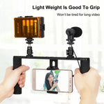Bộ dụng cụ quay video trực tiếp Vlogging 4 trong 1 PULUZ với đèn LED selfie, tay cầm ổn định giá đỡ bằng nhôm, micro, giá đỡ chân máy và đầu chân máy Cold Shoe, Bộ dụng cụ giá đỡ bằng nhôm