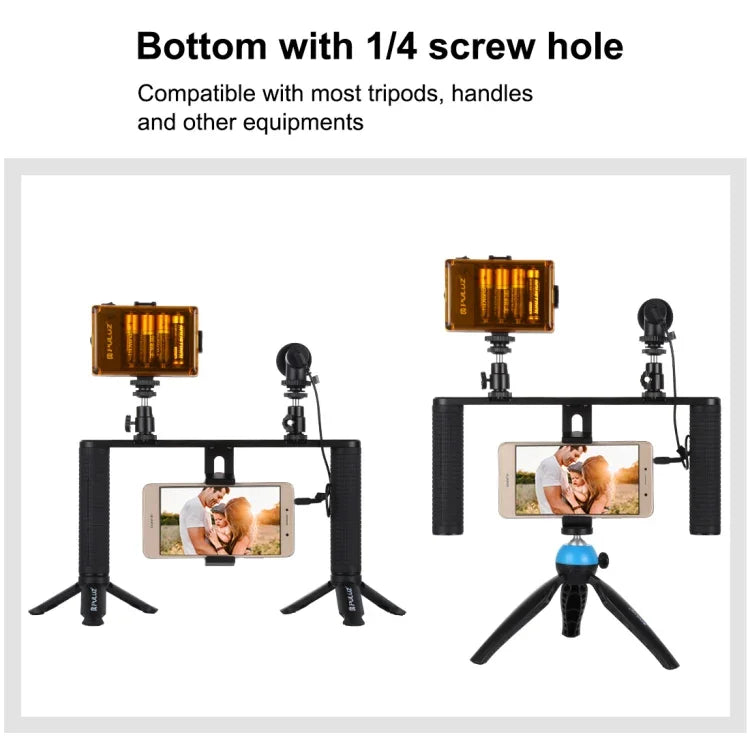 Bộ dụng cụ quay video trực tiếp Vlogging 4 trong 1 PULUZ với đèn LED selfie, tay cầm ổn định giá đỡ bằng nhôm, micro, giá đỡ chân máy và đầu chân máy Cold Shoe, Bộ dụng cụ giá đỡ bằng nhôm