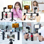 Bộ dụng cụ quay video trực tiếp Vlogging 4 trong 1 PULUZ với đèn LED selfie, tay cầm ổn định giá đỡ bằng nhôm, micro, giá đỡ chân máy và đầu chân máy Cold Shoe, Bộ dụng cụ giá đỡ bằng nhôm