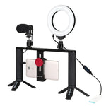 Bộ dụng cụ quay video trực tiếp Vlogging 4 trong 1 PULUZ với đèn LED selfie vòng 4,7 inch 12cm, tay cầm ổn định giá đỡ bằng nhôm, micro, giá đỡ chân máy và đầu chân máy Cold Shoe, Bộ dụng cụ giá đỡ bằng nhôm với đèn LED vòng