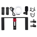 Bộ dụng cụ quay video trực tiếp Vlogging 4 trong 1 PULUZ với đèn LED selfie vòng 4,7 inch 12cm, tay cầm ổn định giá đỡ bằng nhôm, micro, giá đỡ chân máy và đầu chân máy Cold Shoe, Bộ dụng cụ giá đỡ bằng nhôm với đèn LED vòng