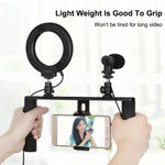 Bộ dụng cụ quay video trực tiếp Vlogging 4 trong 1 PULUZ với đèn LED selfie vòng 4,7 inch 12cm, tay cầm ổn định giá đỡ bằng nhôm, micro, giá đỡ chân máy và đầu chân máy Cold Shoe, Bộ dụng cụ giá đỡ bằng nhôm với đèn LED vòng