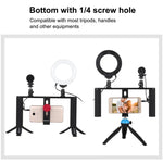 Bộ dụng cụ quay video trực tiếp Vlogging 4 trong 1 PULUZ với đèn LED selfie vòng 4,7 inch 12cm, tay cầm ổn định giá đỡ bằng nhôm, micro, giá đỡ chân máy và đầu chân máy Cold Shoe, Bộ dụng cụ giá đỡ bằng nhôm với đèn LED vòng