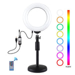 Đèn LED vòng RGBW 6.2 inch 16cm PULUZ + đế tròn để bàn có thể điều chỉnh độ sáng qua USB, đèn vlog chụp ảnh quay video kèm chân tripod cold shoe và điều khiển từ xa, gắn bàn + RGBW 6.2 inch / điều khiển từ xa
