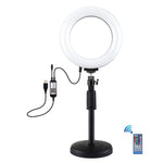 Đèn LED vòng RGBW 6.2 inch 16cm PULUZ + đế tròn để bàn có thể điều chỉnh độ sáng qua USB, đèn vlog chụp ảnh quay video kèm chân tripod cold shoe và điều khiển từ xa, gắn bàn + RGBW 6.2 inch / điều khiển từ xa