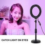Đèn LED vòng RGBW 6.2 inch 16cm PULUZ + đế tròn để bàn có thể điều chỉnh độ sáng qua USB, đèn vlog chụp ảnh quay video kèm chân tripod cold shoe và điều khiển từ xa, gắn bàn + RGBW 6.2 inch / điều khiển từ xa