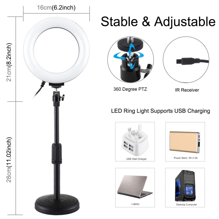 Đèn LED vòng RGBW 6.2 inch 16cm PULUZ + đế tròn để bàn có thể điều chỉnh độ sáng qua USB, đèn vlog chụp ảnh quay video kèm chân tripod cold shoe và điều khiển từ xa, gắn bàn + RGBW 6.2 inch / điều khiển từ xa