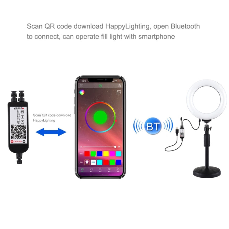 Đèn LED vòng RGBW 6.2 inch 16cm PULUZ + đế tròn để bàn có thể điều chỉnh độ sáng qua USB, đèn vlog chụp ảnh quay video kèm chân tripod cold shoe và điều khiển từ xa, gắn bàn + RGBW 6.2 inch / điều khiển từ xa